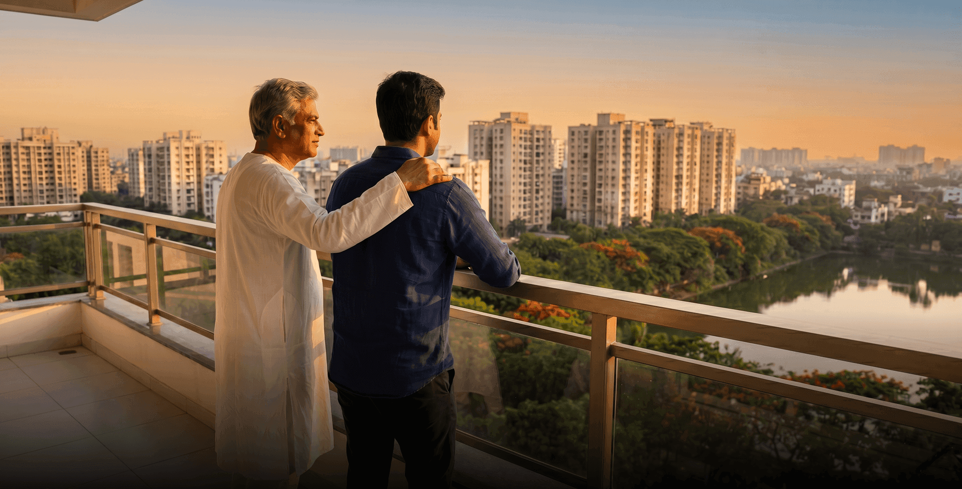 An evening view of a completed GM Group residential tower in Kolkata