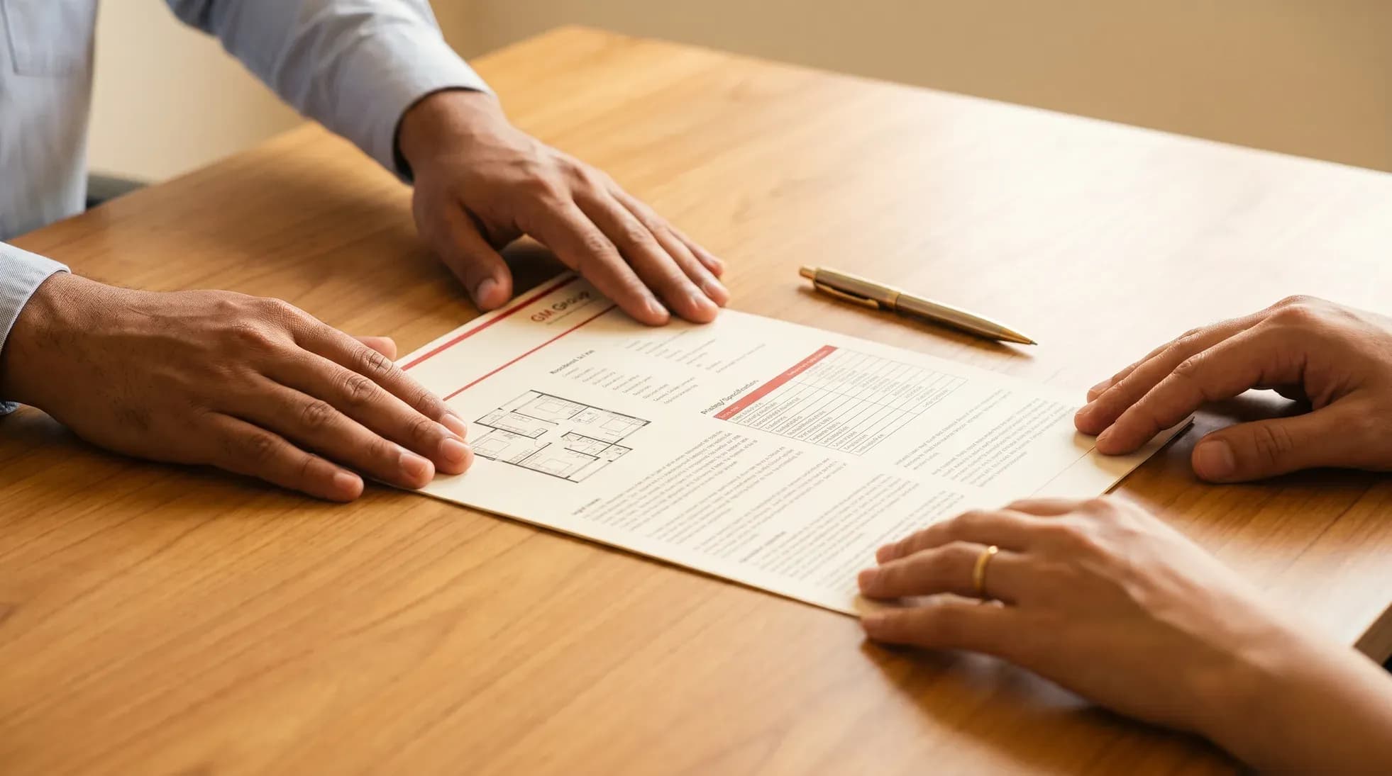 A GM Group sales team member walking a couple through an agreement